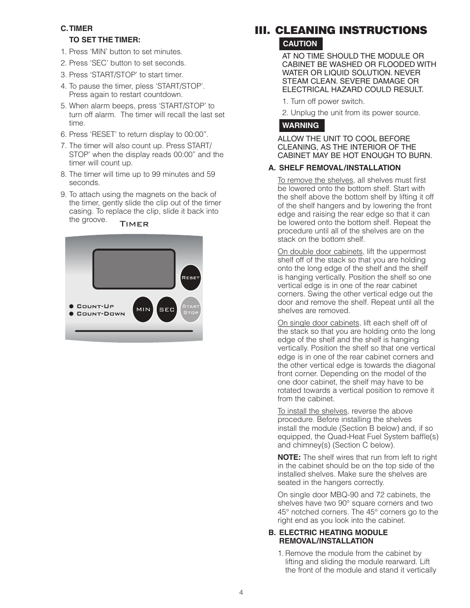 Iii. cleaning instructions | Metro MBQ Heated Banquet Cabinet User Manual | Page 5 / 16