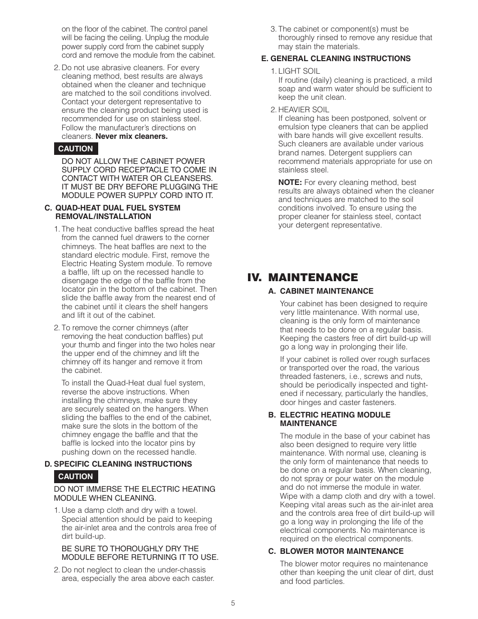Iv. maintenance | Metro MBQ Heated Banquet Cabinet User Manual | Page 6 / 16