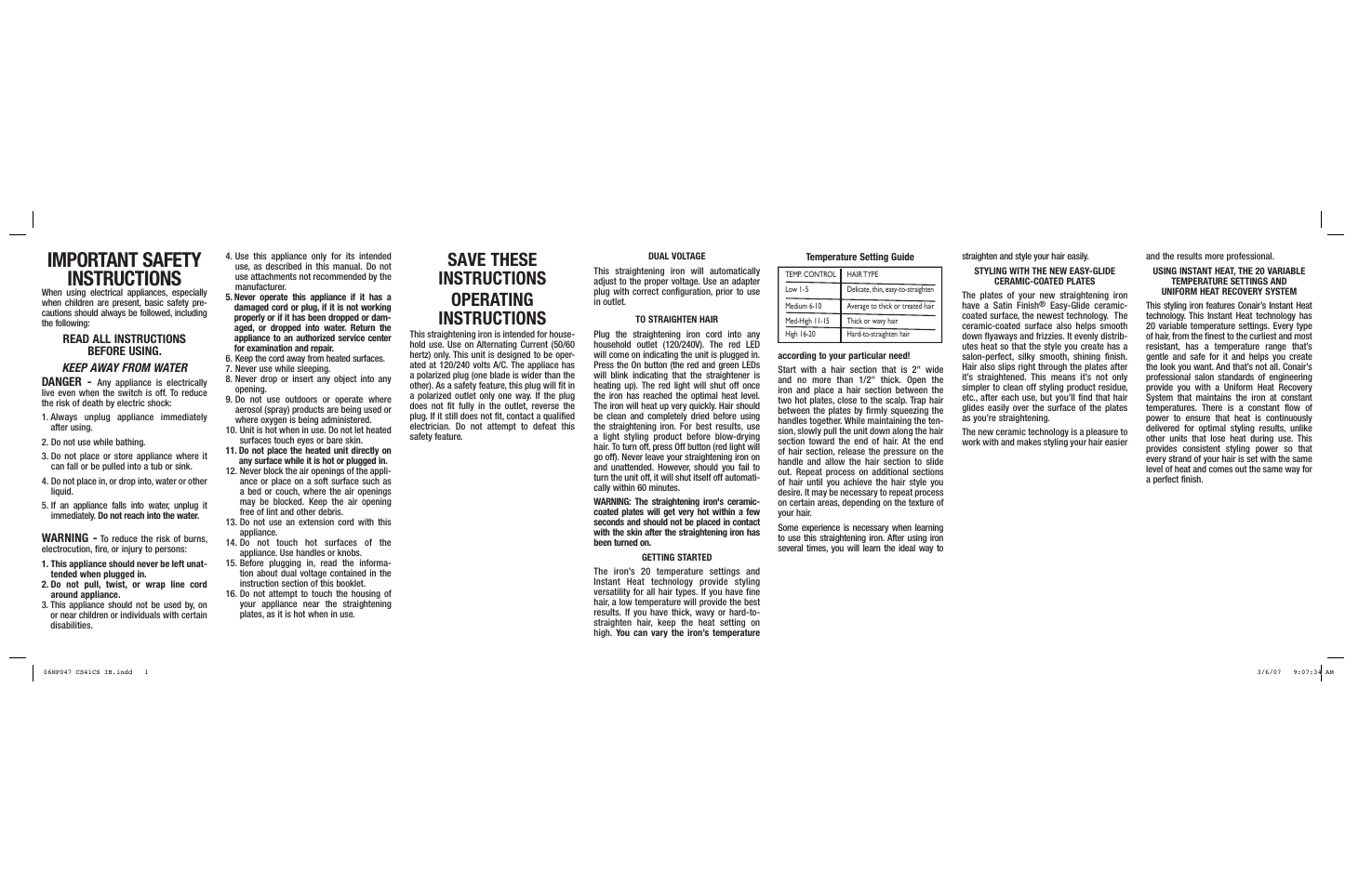 Conair CS41CS User Manual | 2 pages