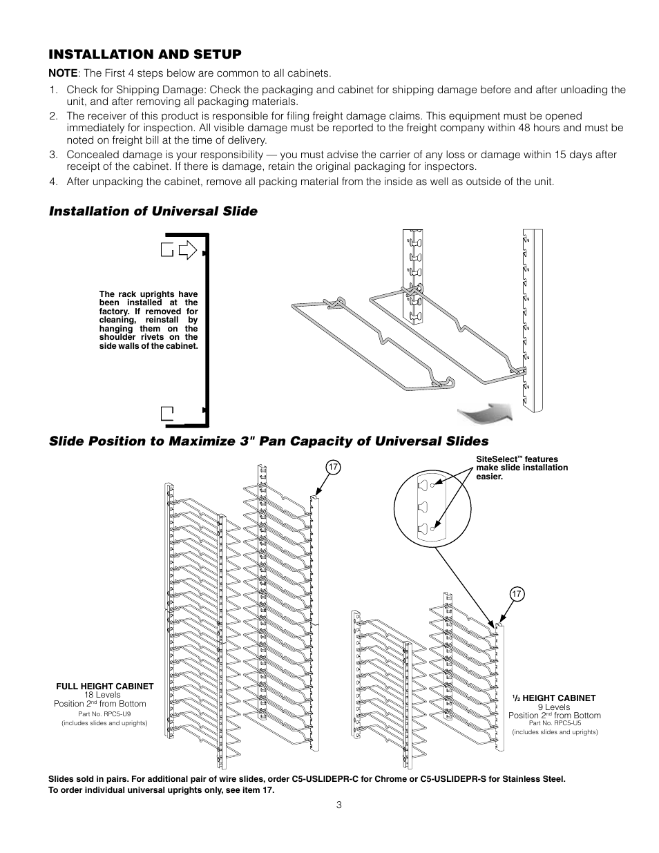 Installation and setup | Metro U-SERIES hot AND COLD food holding cabinets User Manual | Page 3 / 8