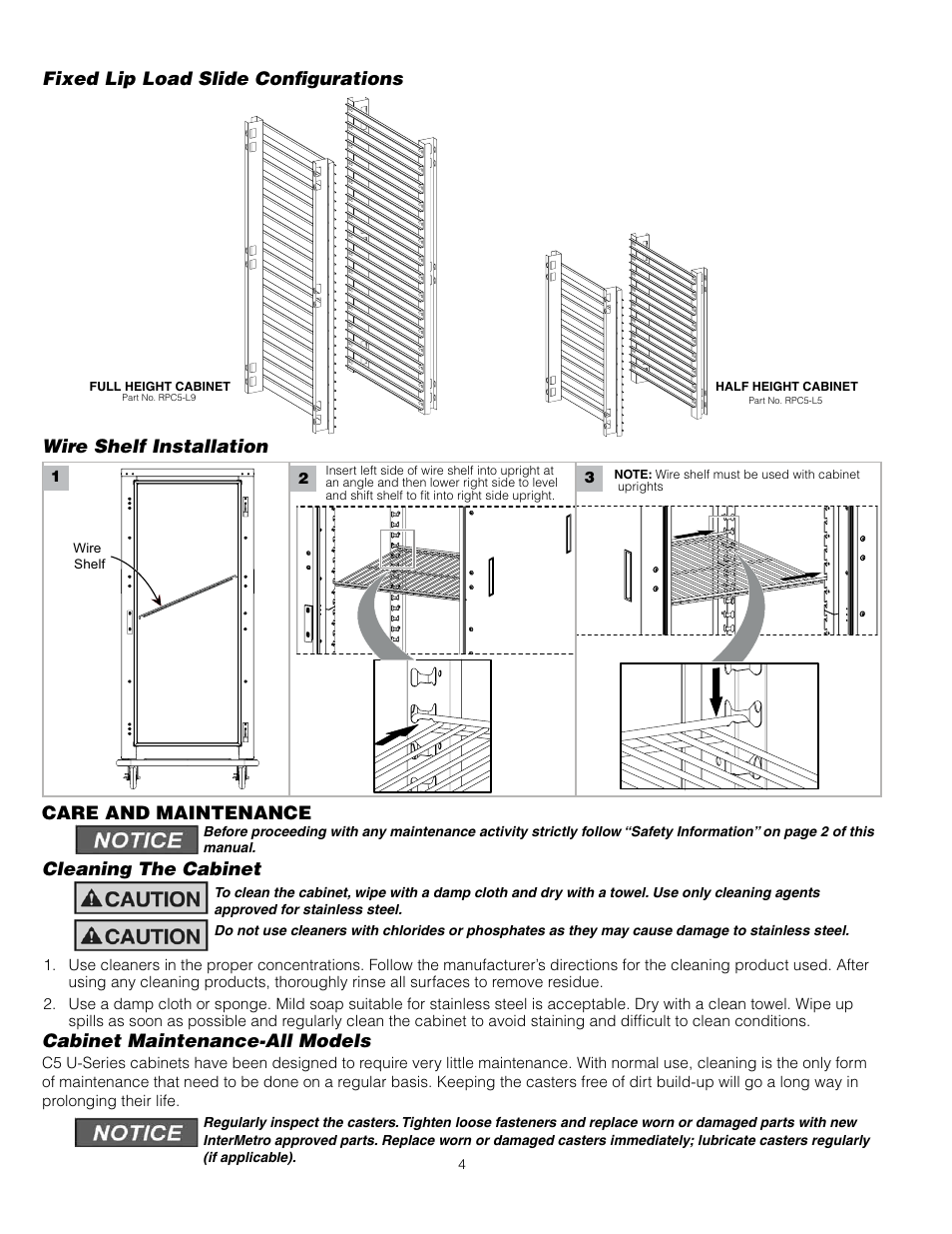 Cleaning the cabinet, Cabinet maintenance-all models | Metro U-SERIES hot AND COLD food holding cabinets User Manual | Page 4 / 8