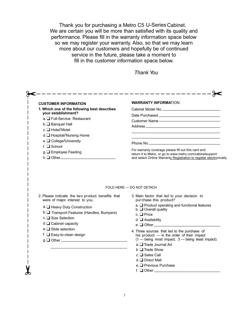 U-series | Metro U-SERIES hot AND COLD food holding cabinets User Manual | Page 7 / 8