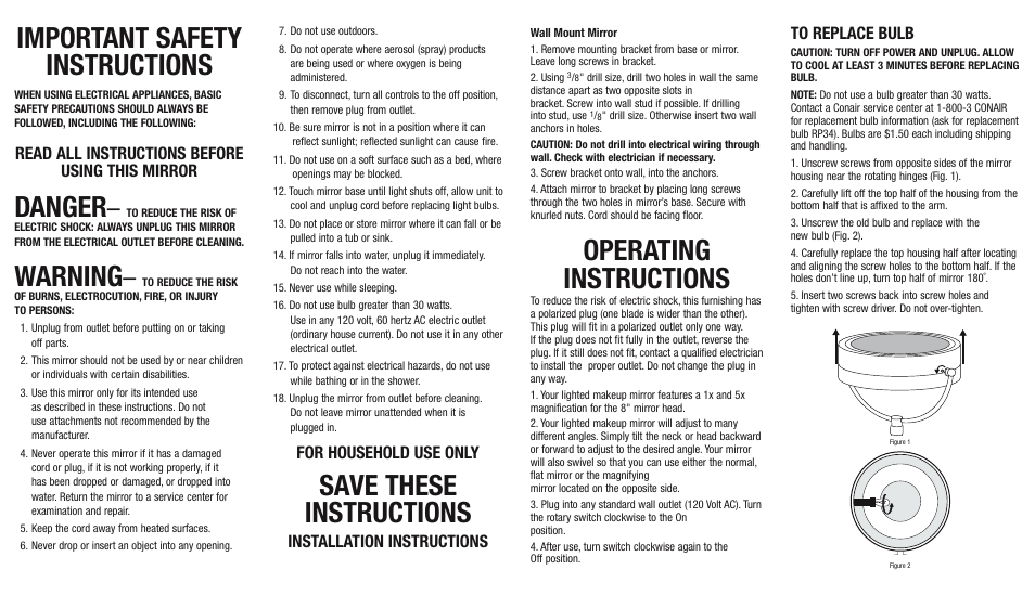 Conair BE87CR User Manual | 2 pages