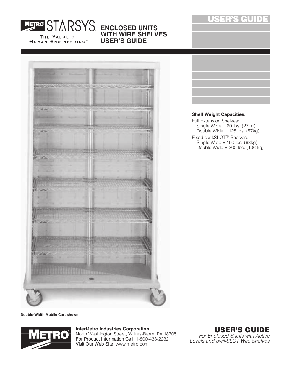 Metro Starsys ENCLOSED UNITS WITH WIRE SHELVES User Manual | 4 pages