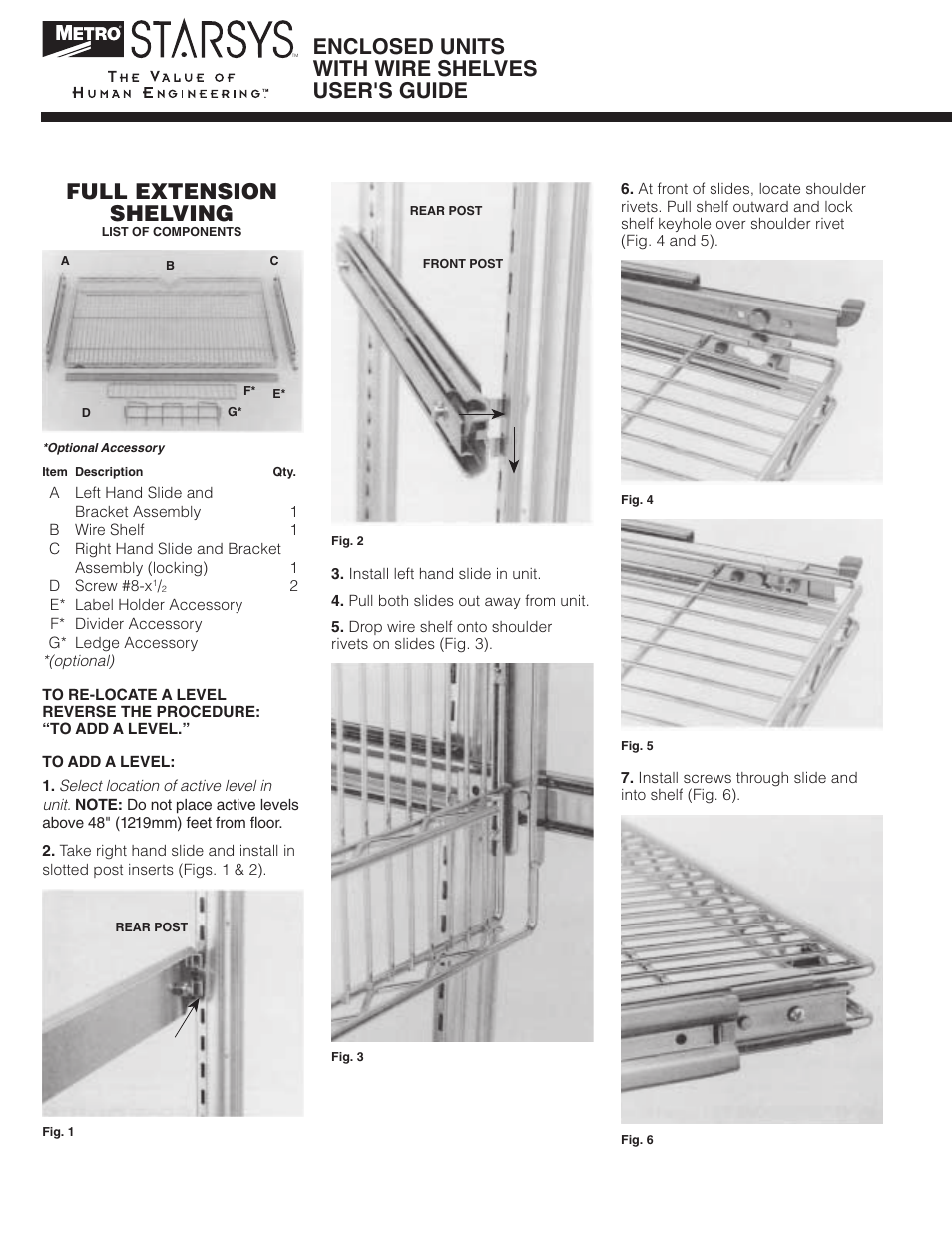 Full extension shelving, Enclosed units with wire shelves user's guide | Metro Starsys ENCLOSED UNITS WITH WIRE SHELVES User Manual | Page 2 / 4