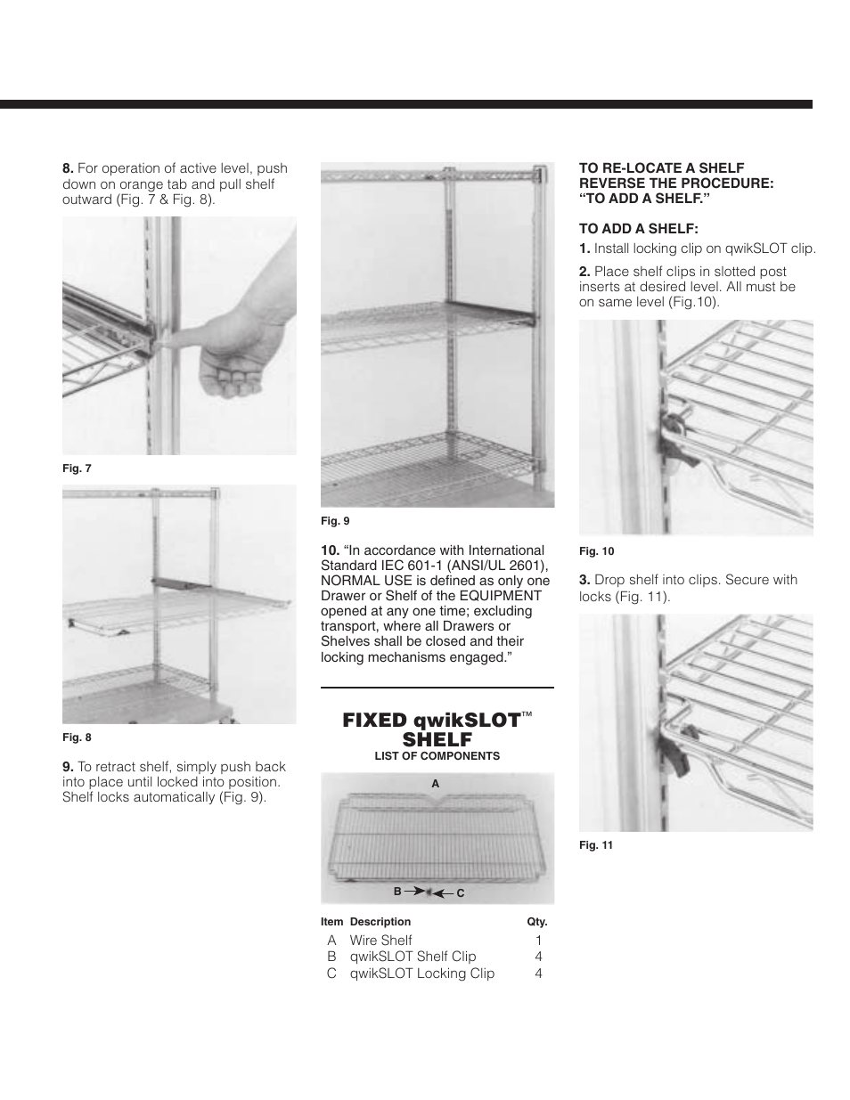 Fixed qwikslot, Shelf | Metro Starsys ENCLOSED UNITS WITH WIRE SHELVES User Manual | Page 3 / 4