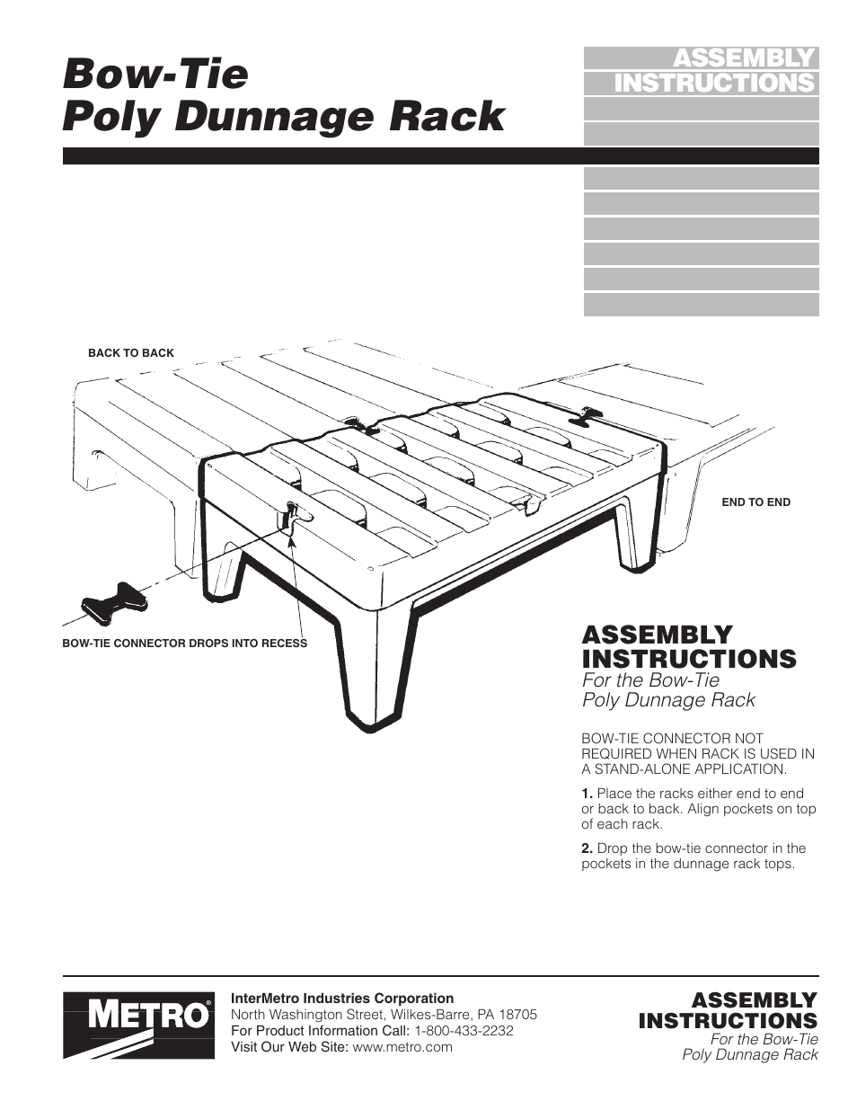 Metro Bow-Tie Dunnage Rack User Manual | 2 pages