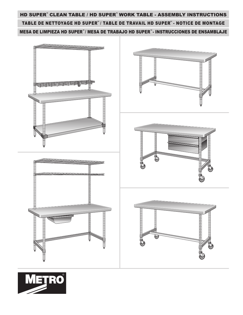 Metro Tables, HD Super, Clean/Work User Manual | 6 pages