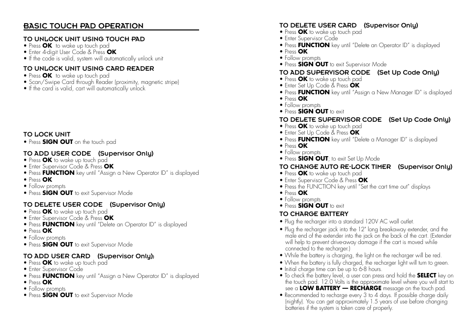 Basic touch pad operation | Metro Starsys Full Feature Touch Pad (LA6) User Manual | Page 2 / 2