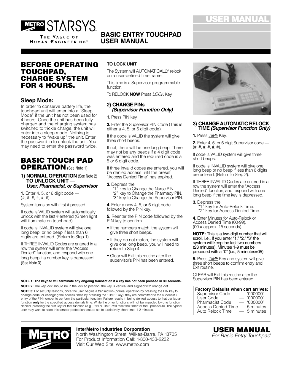 Metro Basic Entry Touchpad User Manual | 12 pages