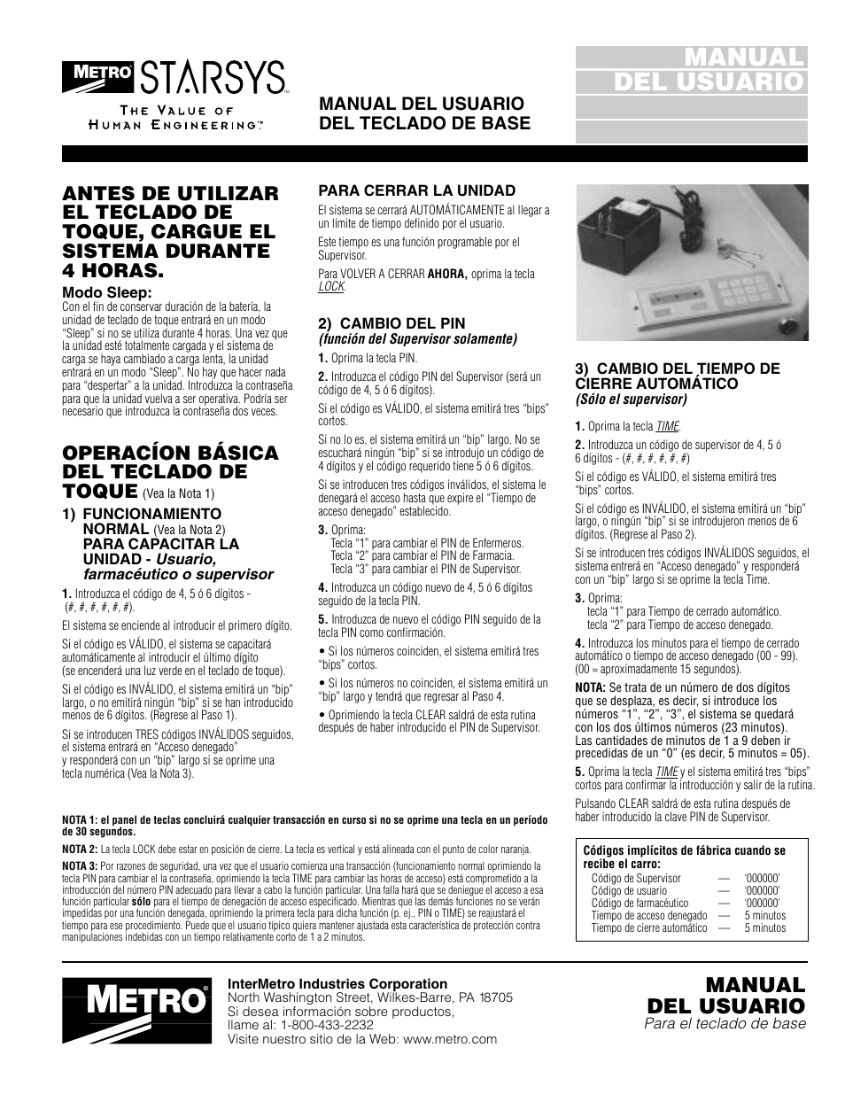 Manual del usuario, Operacíon básica del teclado de toque, Manual del usuario del teclado de base | Metro Basic Entry Touchpad User Manual | Page 5 / 12