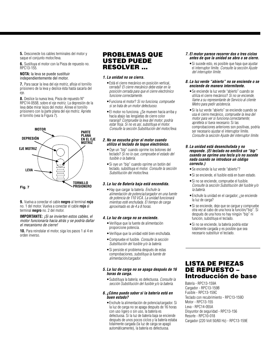 Lista de piezas de repuesto – introducción de base, Problemas que usted puede resolver | Metro Basic Entry Touchpad User Manual | Page 7 / 12