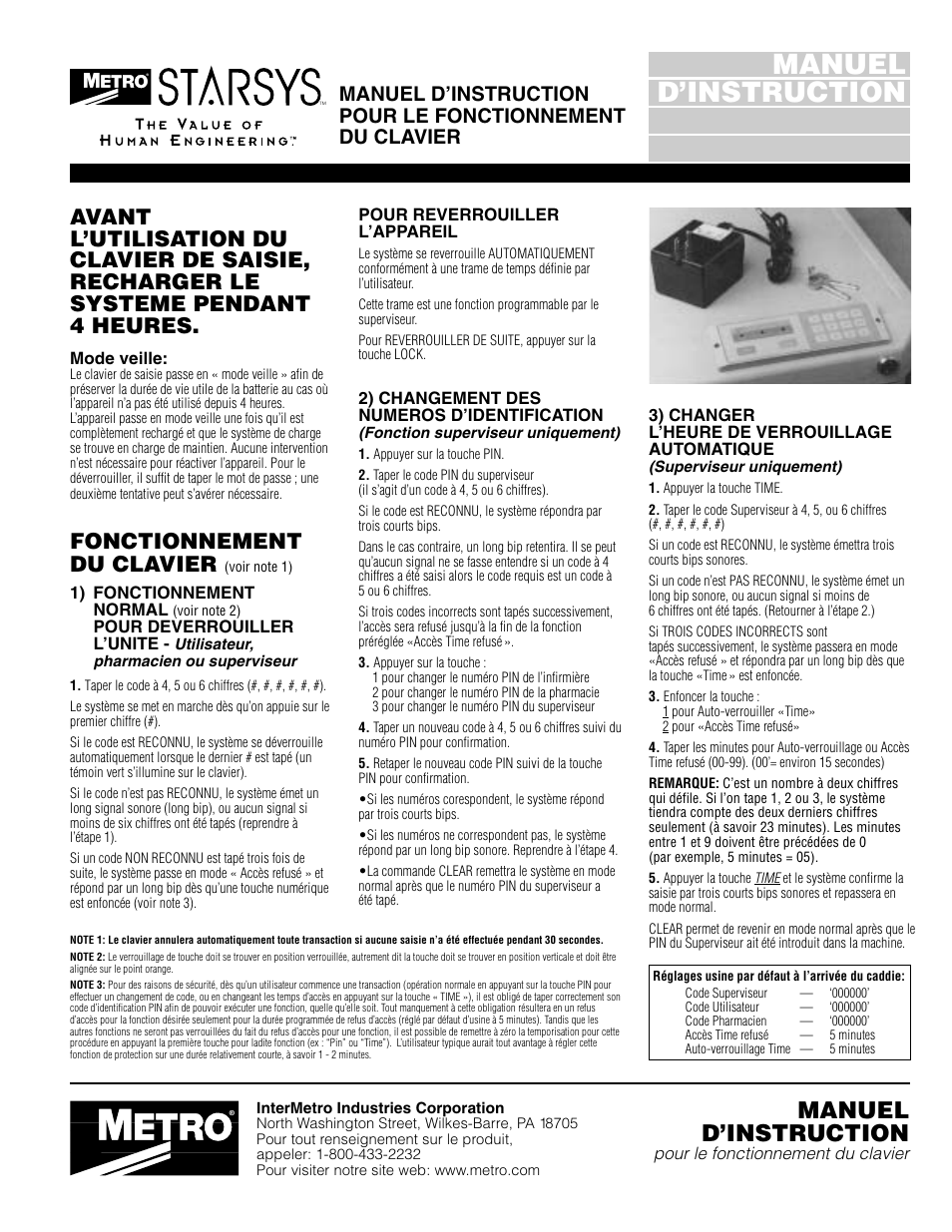 Manuel d’instruction, Fonctionnement du clavier | Metro Basic Entry Touchpad User Manual | Page 9 / 12