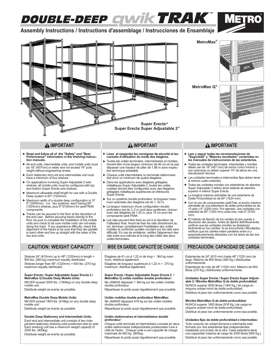 Metro QwikTRAK, Double Deep User Manual | 6 pages