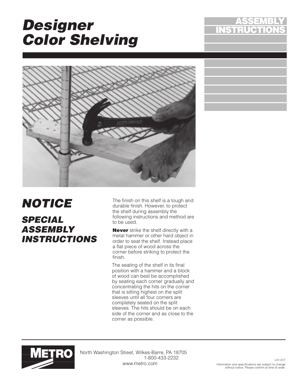 Metro Designer Color Shelving User Manual | 1 page