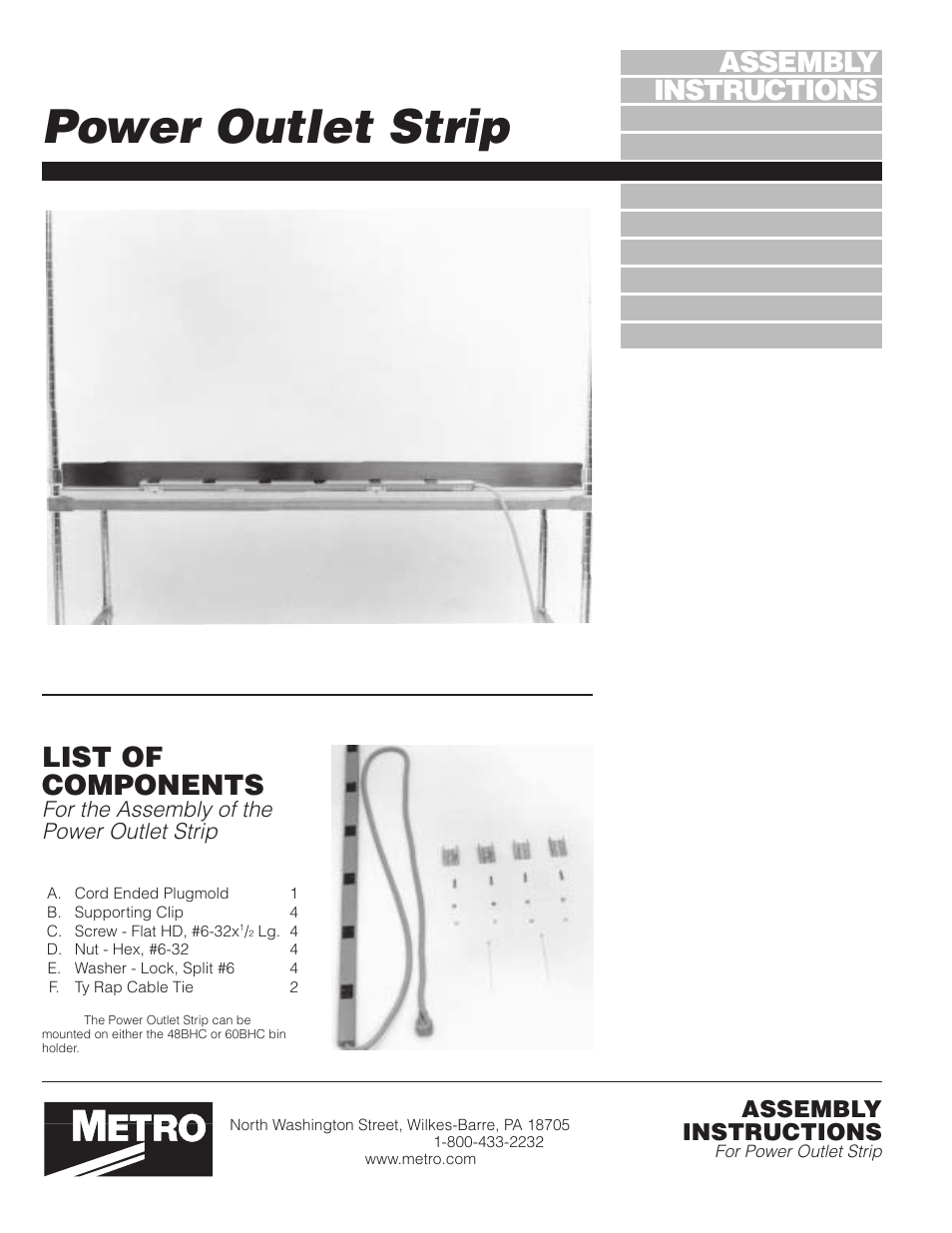 Metro Power Outlet Strip User Manual | 2 pages