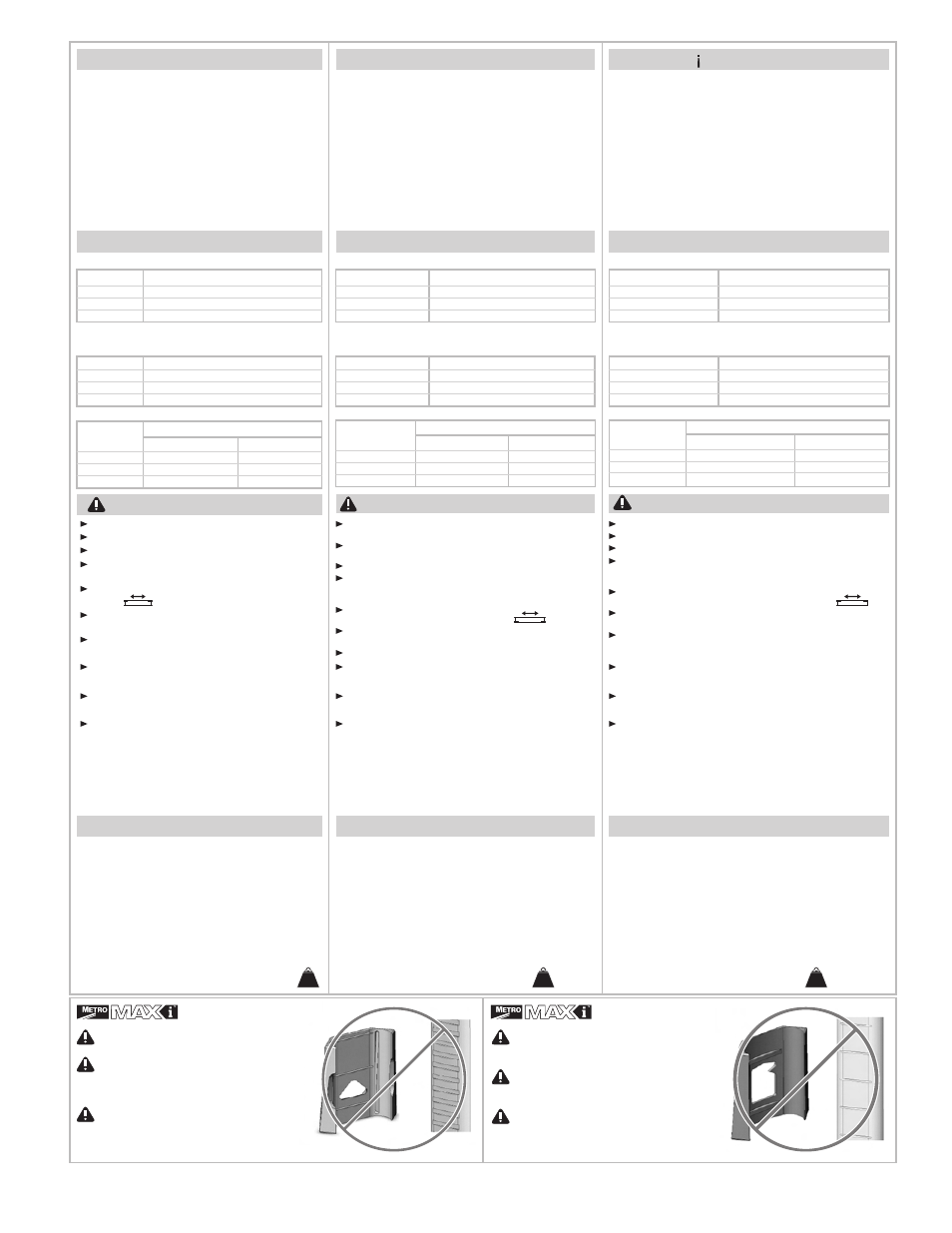 Warning - tipping hazard, Caution: weight capacity, Attention - risque de basculement | Important, Important! importante, Metromax iq stability guidelines | Metro MetroMax i / MetroMax Q User Manual | Page 2 / 12