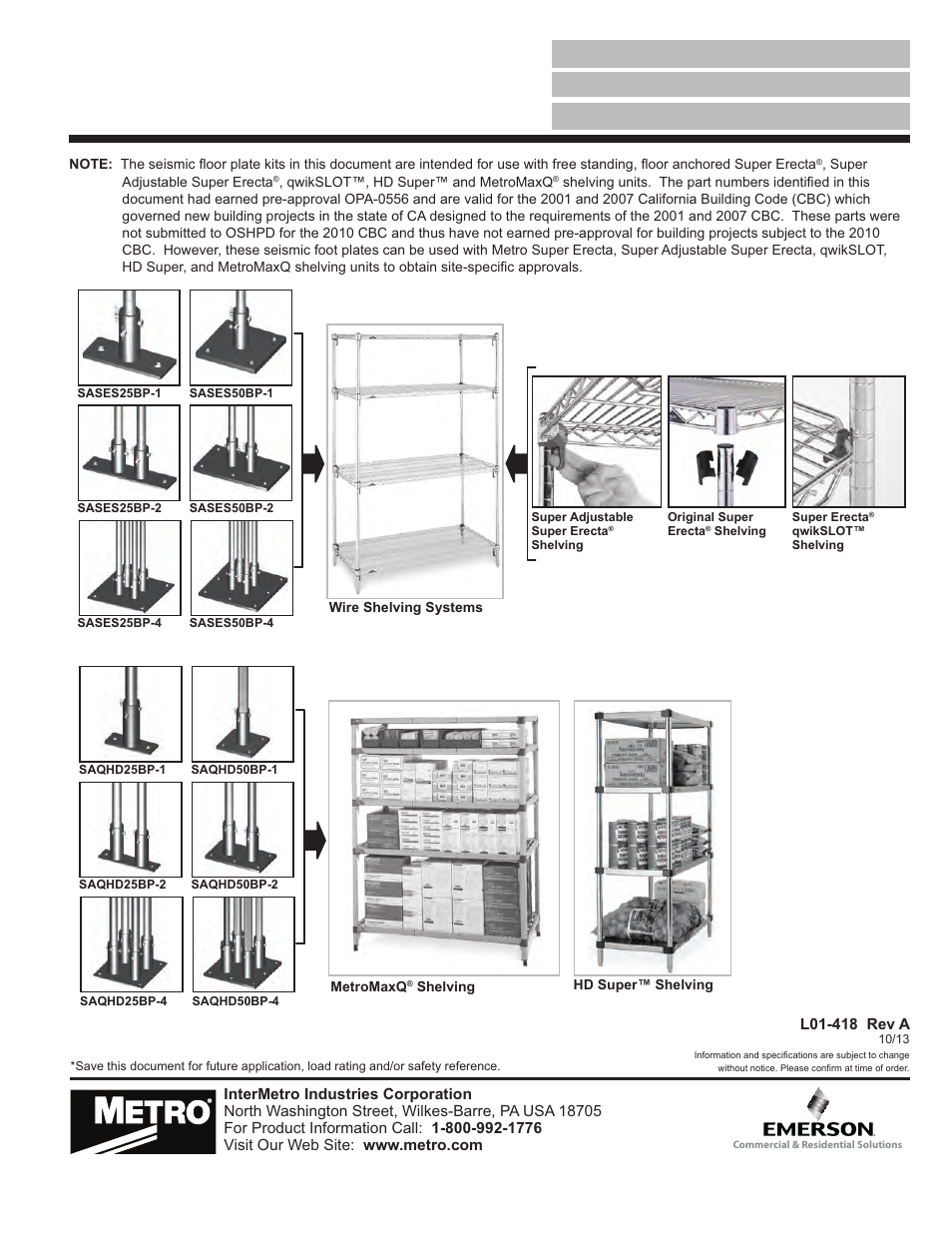 Metro Seismic, Floor Plates User Manual | 4 pages