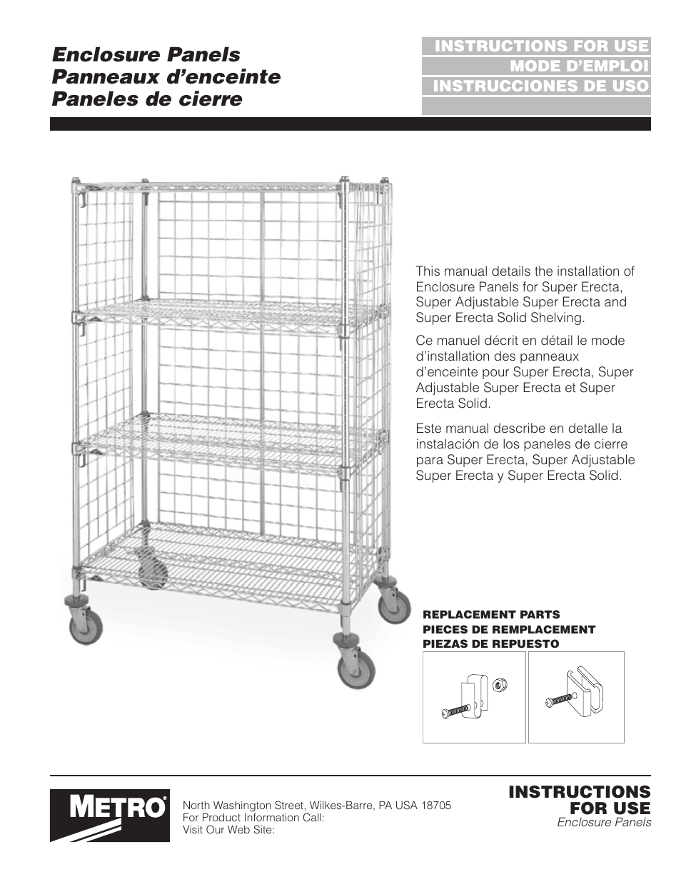 Metro Enclosure Panels User Manual | 4 pages