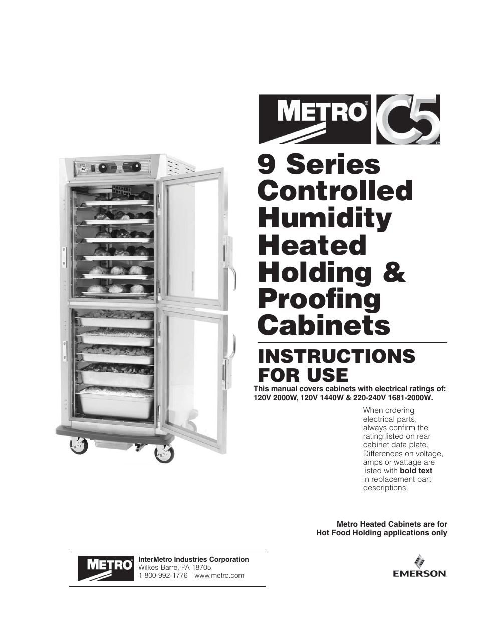 Metro 9 Series Controlled Humidity Heated Holding & Proofing Cabinets User Manual | 24 pages