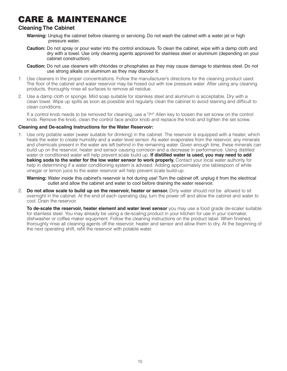 Care & maintenance | Metro 9 Series Controlled Humidity Heated Holding & Proofing Cabinets User Manual | Page 12 / 24
