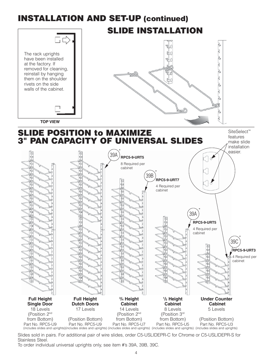 Slide installation, Installation and set-up, Continued) | Metro 9 Series Controlled Humidity Heated Holding & Proofing Cabinets User Manual | Page 6 / 24