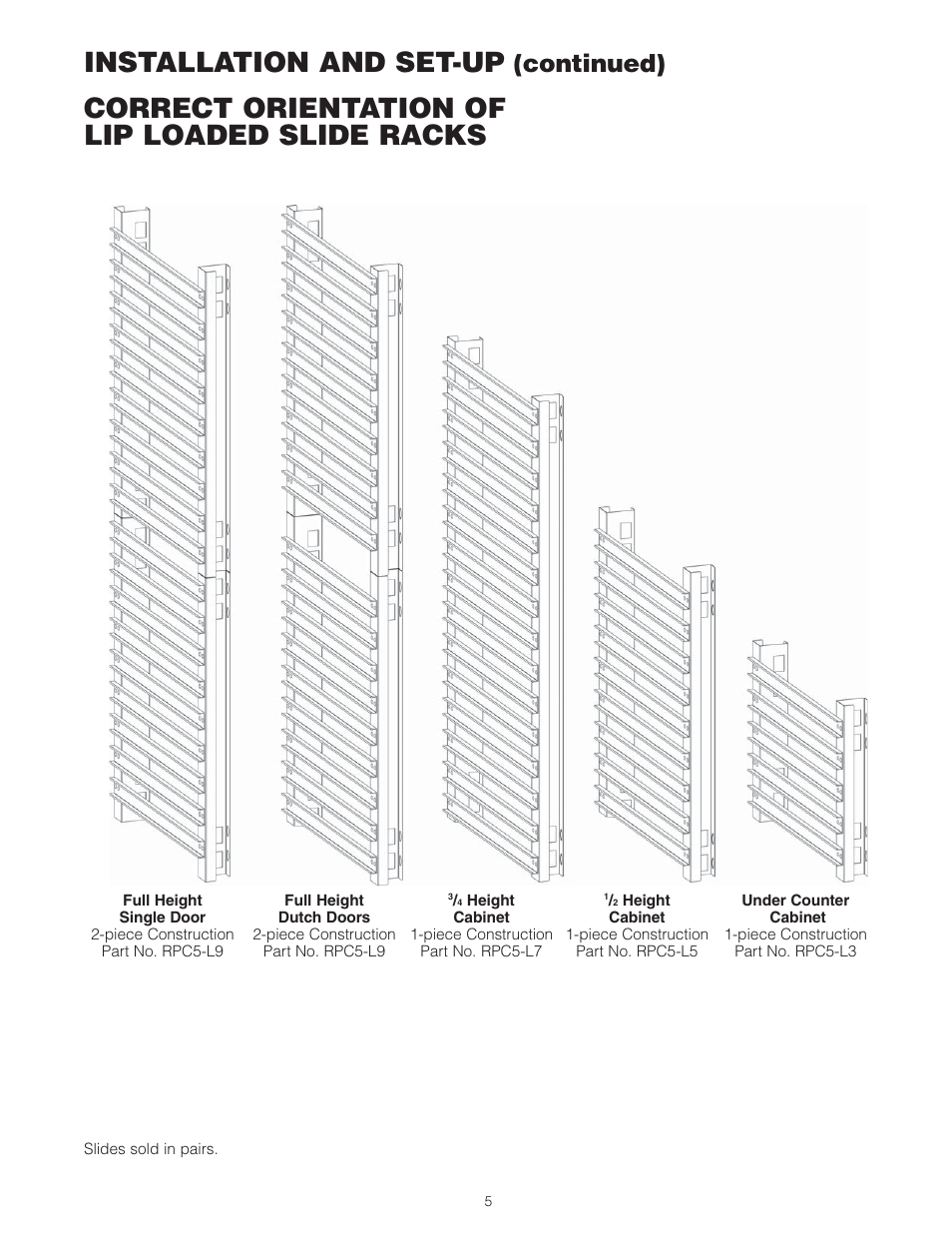 Correct orientation of lip loaded slide racks, Installation and set-up, Continued) | Metro 9 Series Controlled Humidity Heated Holding & Proofing Cabinets User Manual | Page 7 / 24