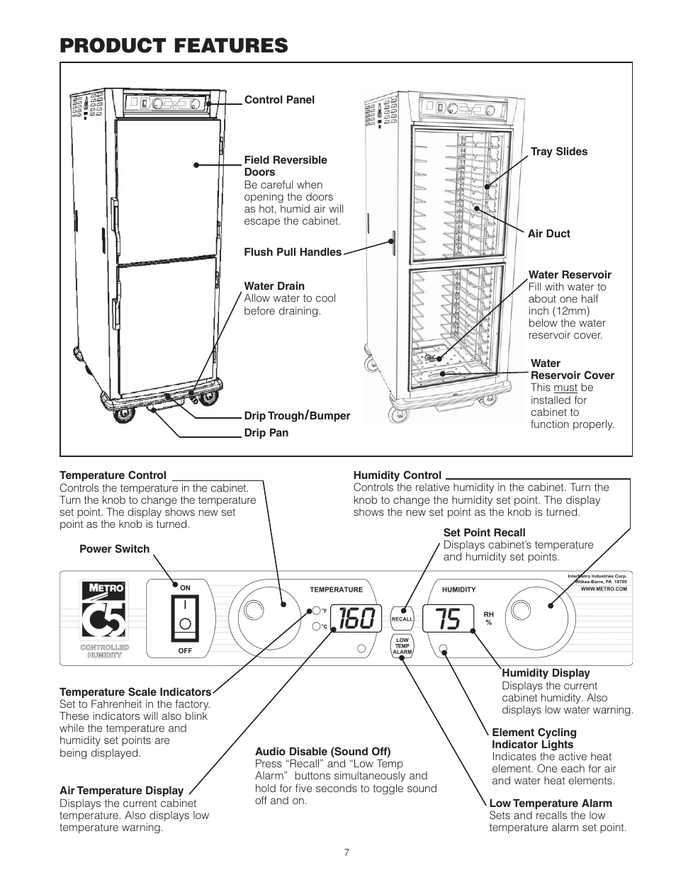 Product features | Metro 9 Series Controlled Humidity Heated Holding & Proofing Cabinets User Manual | Page 9 / 24