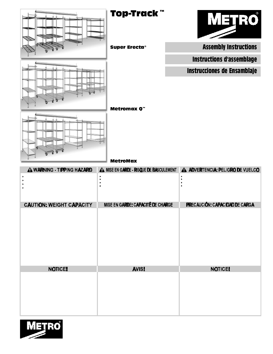 Metro Top Track Shelving System User Manual | 6 pages
