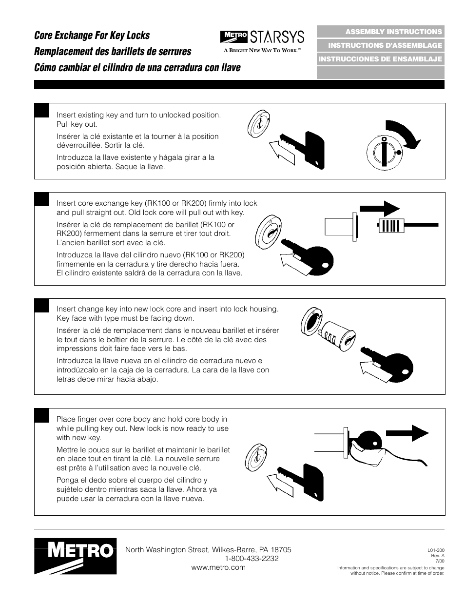 Metro Core Exchange for Key Locks User Manual | 1 page