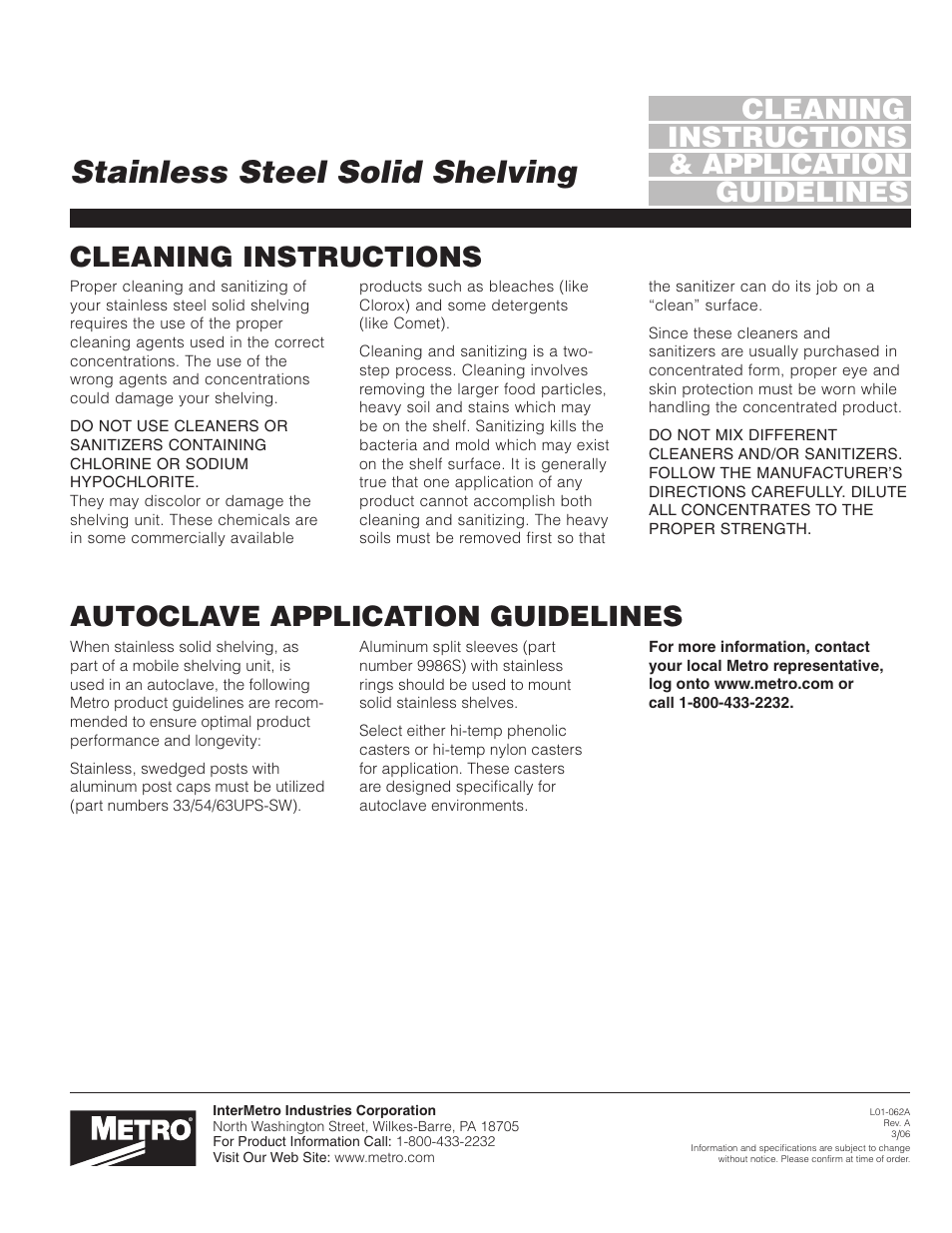 Metro Autoclave Tips User Manual | 1 page