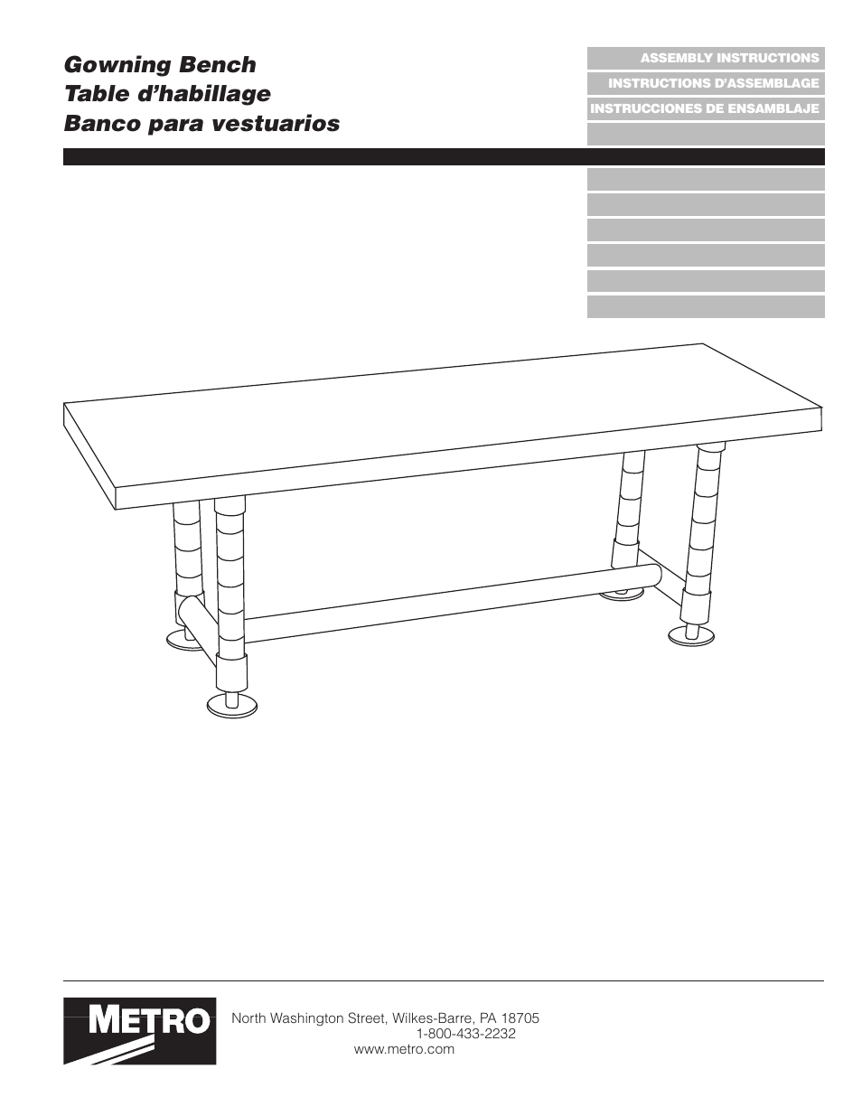 Metro Gowning Bench User Manual | 4 pages