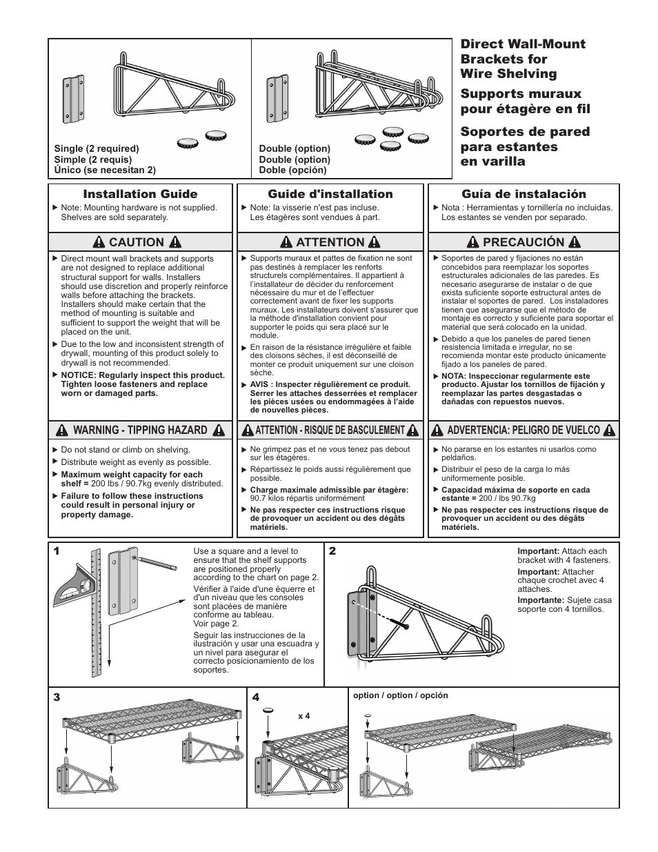 Metro Direct Wall-Mount Brackets for Wire Shelving User Manual | 2 pages