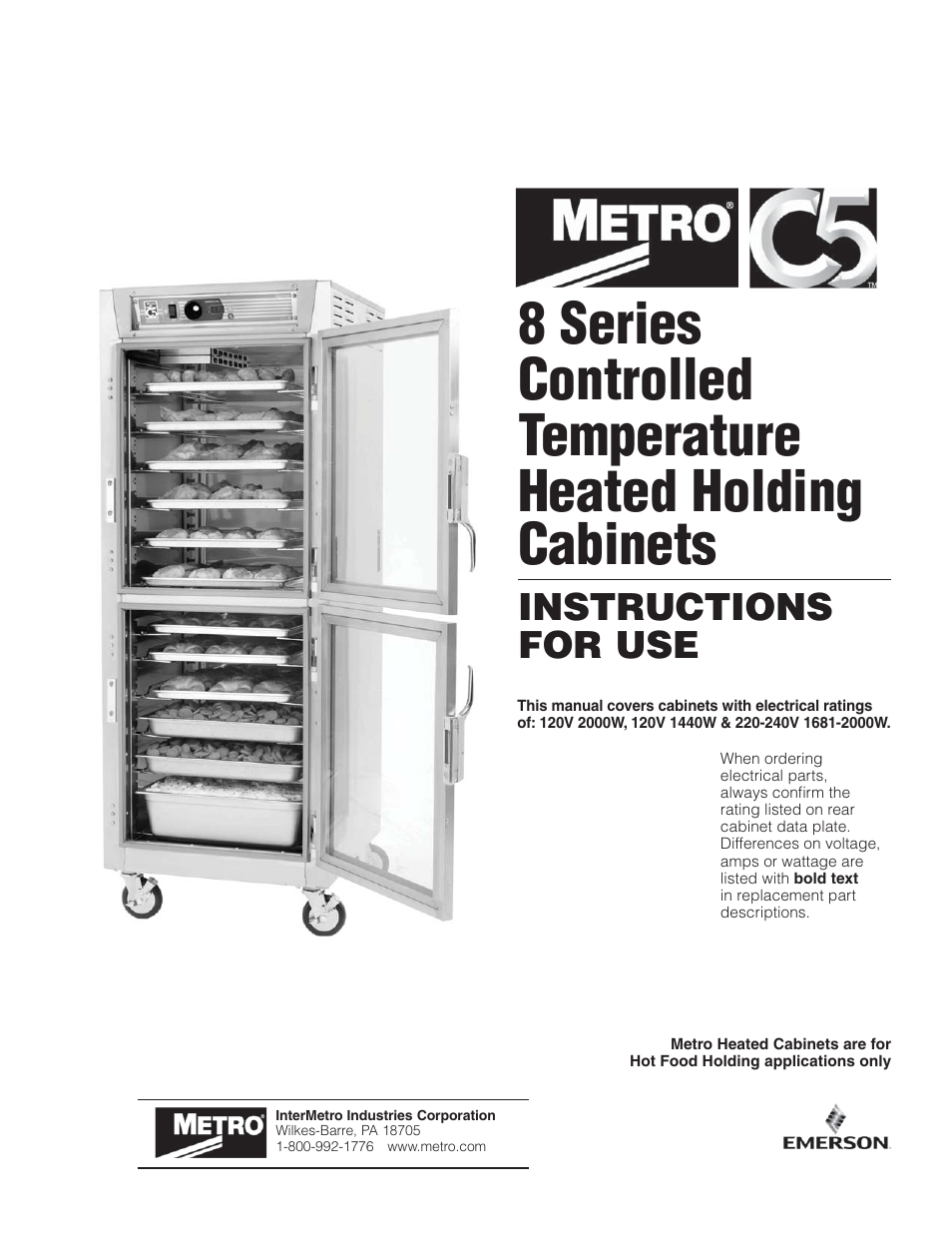 Metro С5 8 Series Controlled Temperature Heated Holding Cabinets User Manual | 20 pages