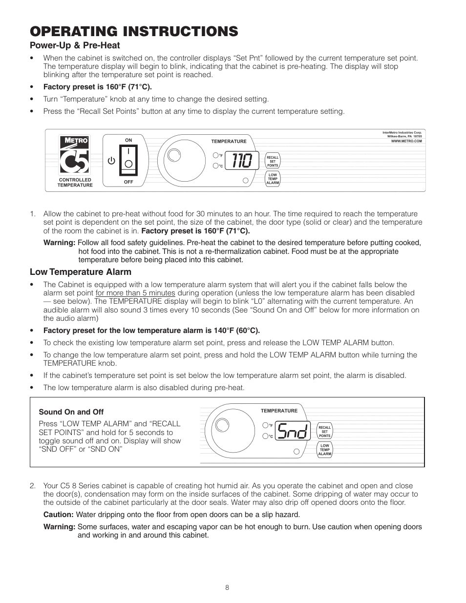 Operating instructions | Metro С5 8 Series Controlled Temperature Heated Holding Cabinets User Manual | Page 10 / 20