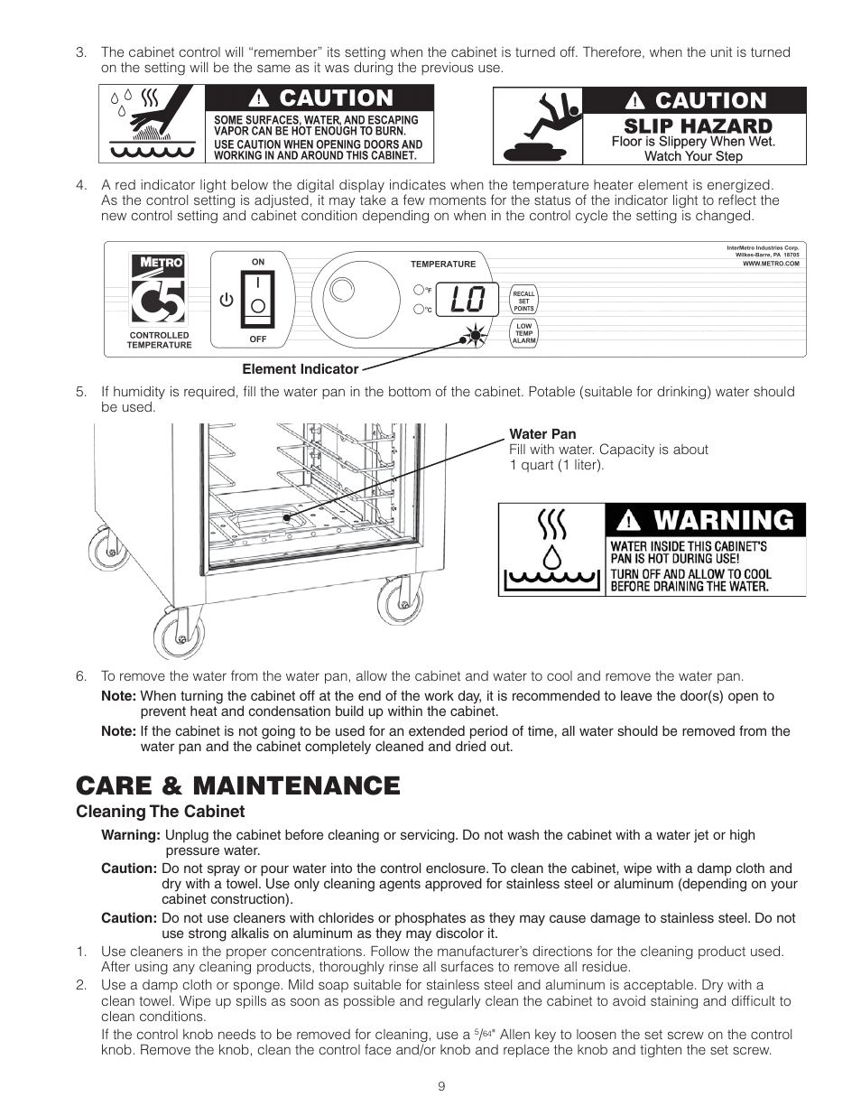 Care & maintenance | Metro С5 8 Series Controlled Temperature Heated Holding Cabinets User Manual | Page 11 / 20