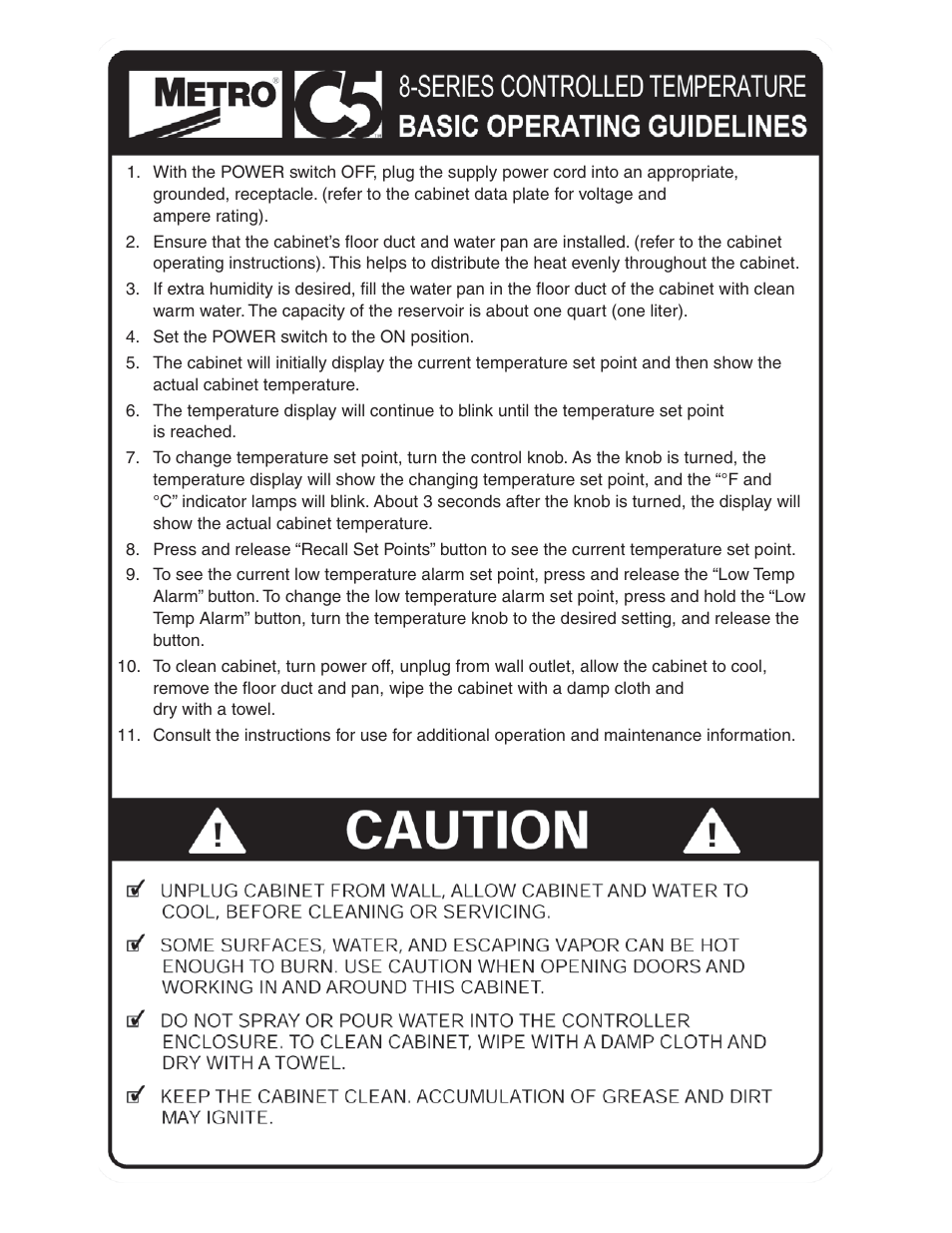Metro С5 8 Series Controlled Temperature Heated Holding Cabinets User Manual | Page 2 / 20