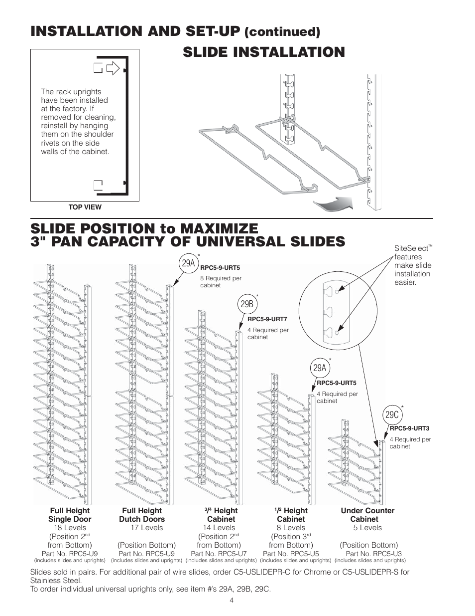 Slide installation, Installation and set-up, Continued) | Metro С5 8 Series Controlled Temperature Heated Holding Cabinets User Manual | Page 6 / 20