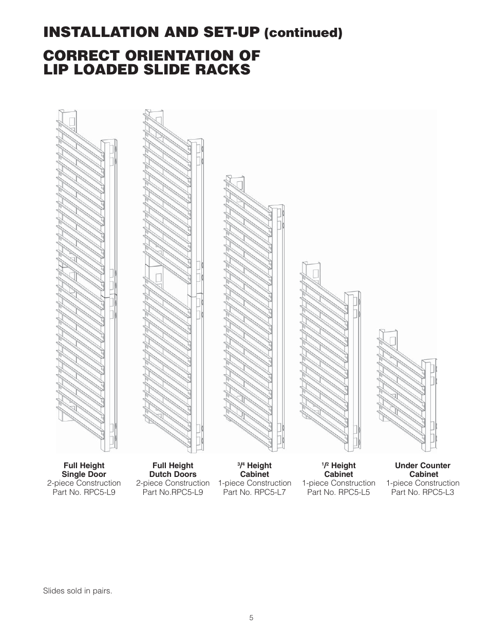 Correct orientation of lip loaded slide racks, Installation and set-up, Continued) | Metro С5 8 Series Controlled Temperature Heated Holding Cabinets User Manual | Page 7 / 20