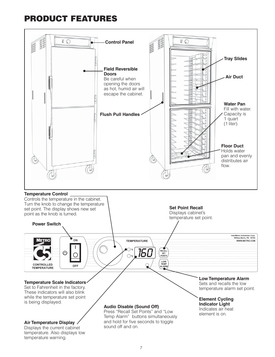 Product features | Metro С5 8 Series Controlled Temperature Heated Holding Cabinets User Manual | Page 9 / 20