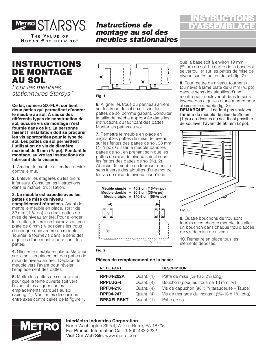 D’assemblage instructions, Instructions de montage au sol, Pour les meubles stationnaires starsys | Metro Floor Mounting for Stationary Units User Manual | Page 2 / 4