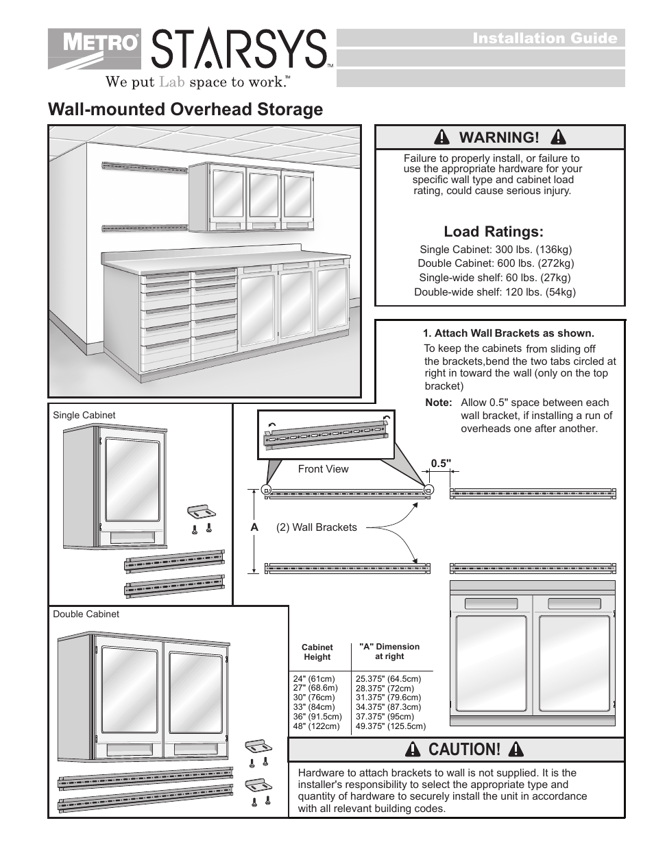 Metro Starsys Wall-Mounted Overhead Storage User Manual | 2 pages