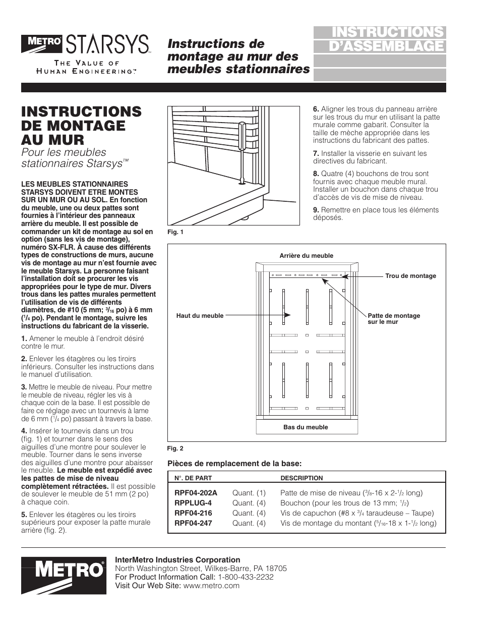 Pour les meubles stationnaires starsys | Metro Wall Mounting for Stationary Units User Manual | Page 2 / 4