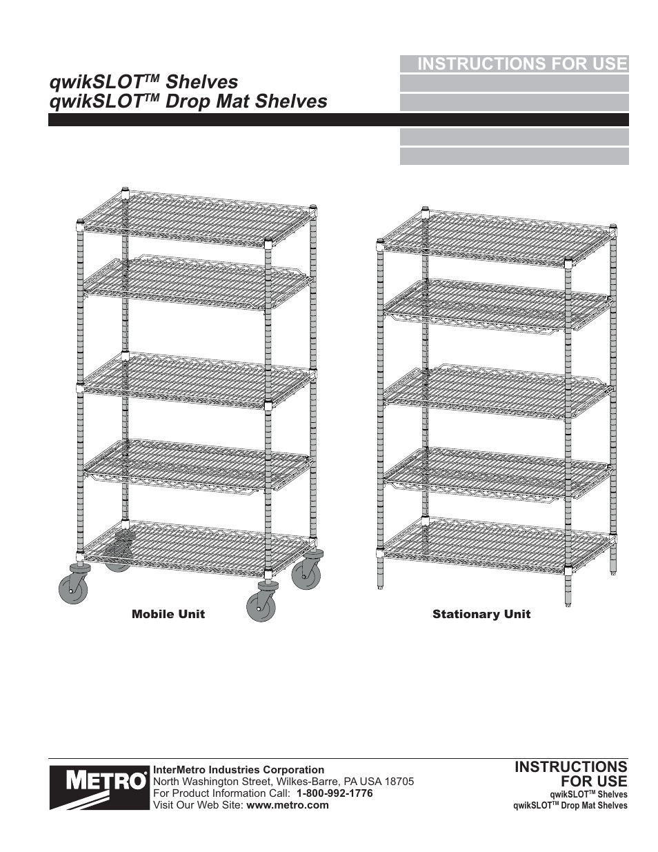 Metro qwikSLOT Drop Mat Shelving User Manual | 4 pages