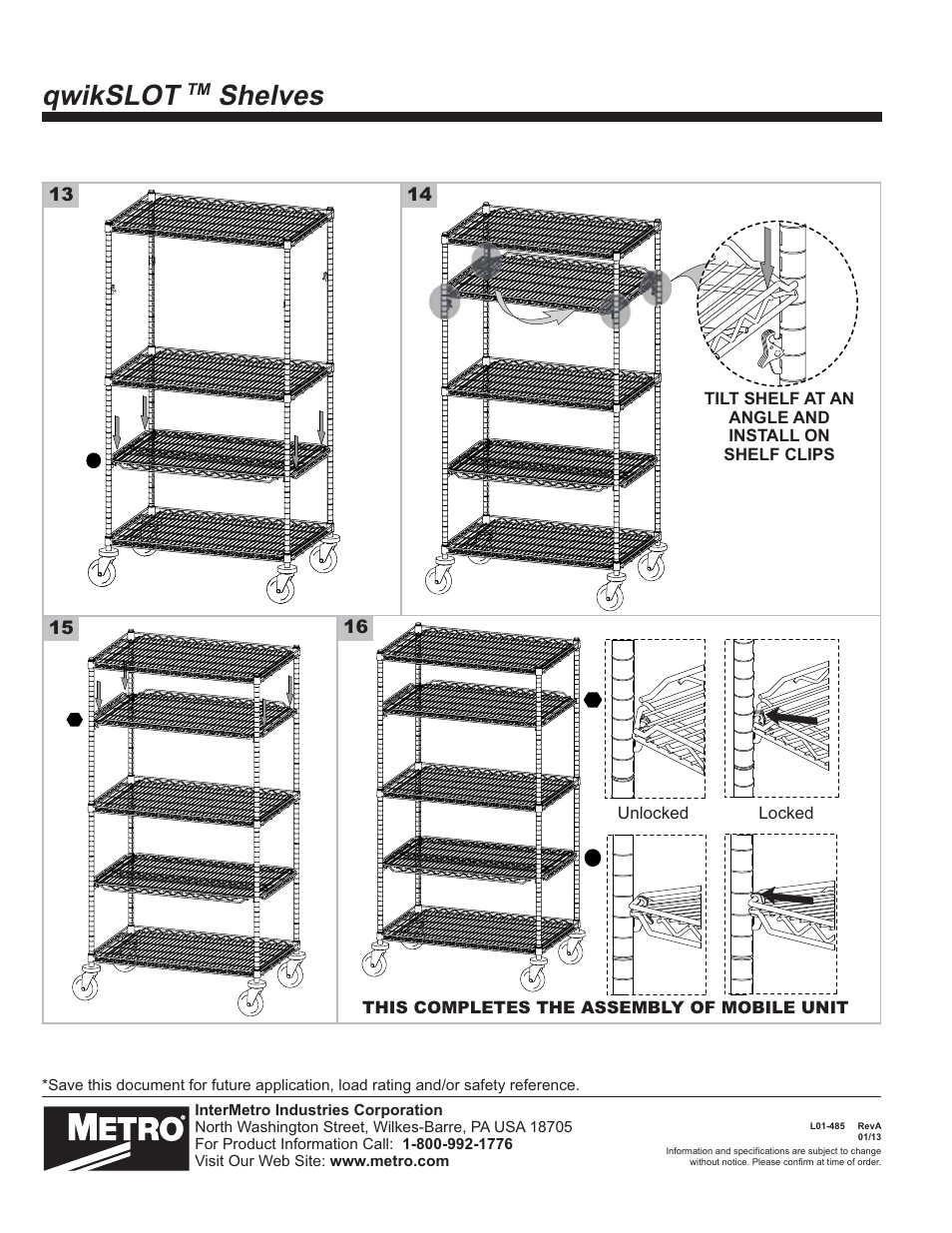 Qwikslot, Shelves | Metro qwikSLOT Drop Mat Shelving User Manual | Page 4 / 4
