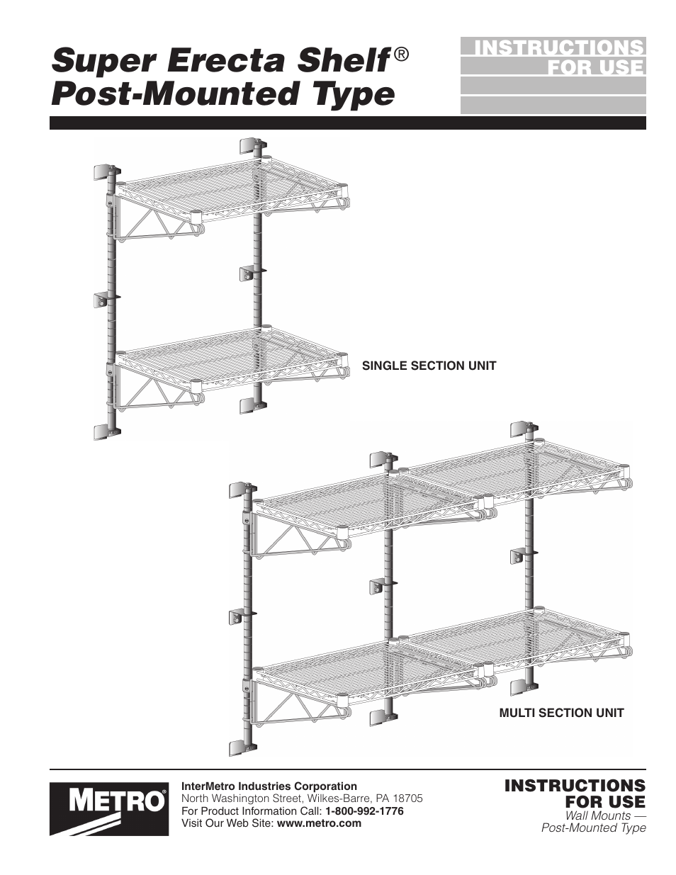 Metro Wall Mounts, SES, Post Type User Manual | 4 pages