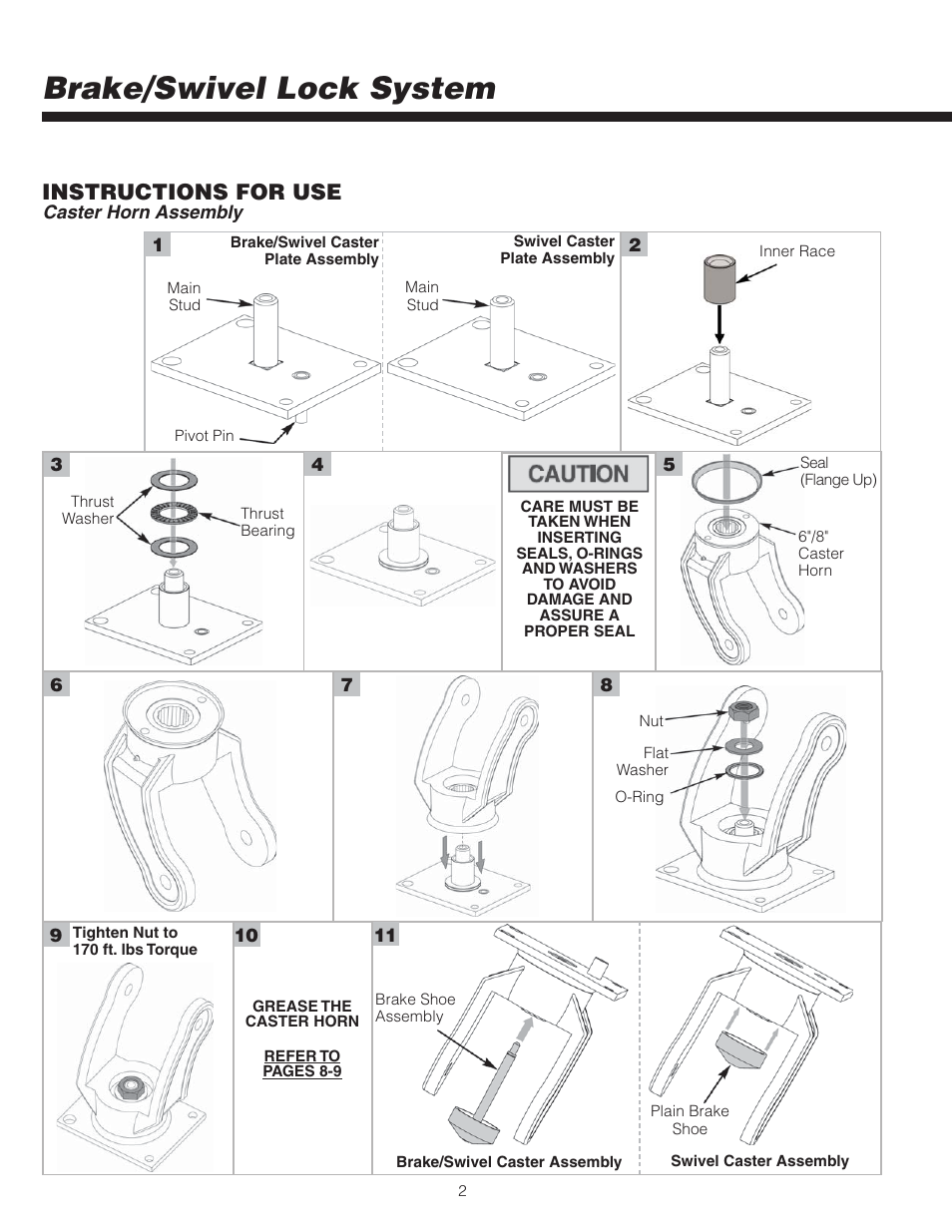 Brake, Swivel lock system, Instructions for use | Metro Equipment Platform User Manual | Page 2 / 12