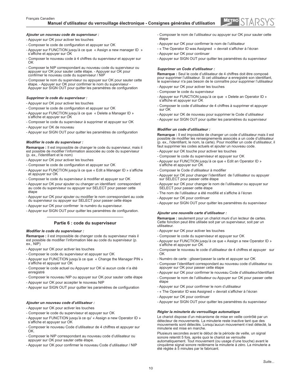 Metro Starsys LA6 Full Feature Touchpad User Manual | Page 10 / 28