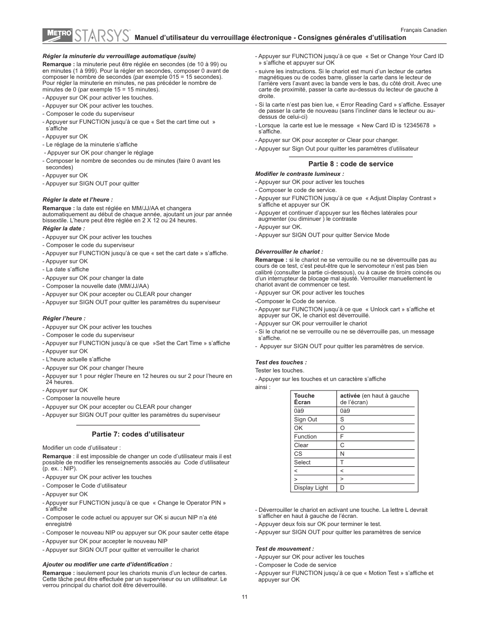 Metro Starsys LA6 Full Feature Touchpad User Manual | Page 11 / 28