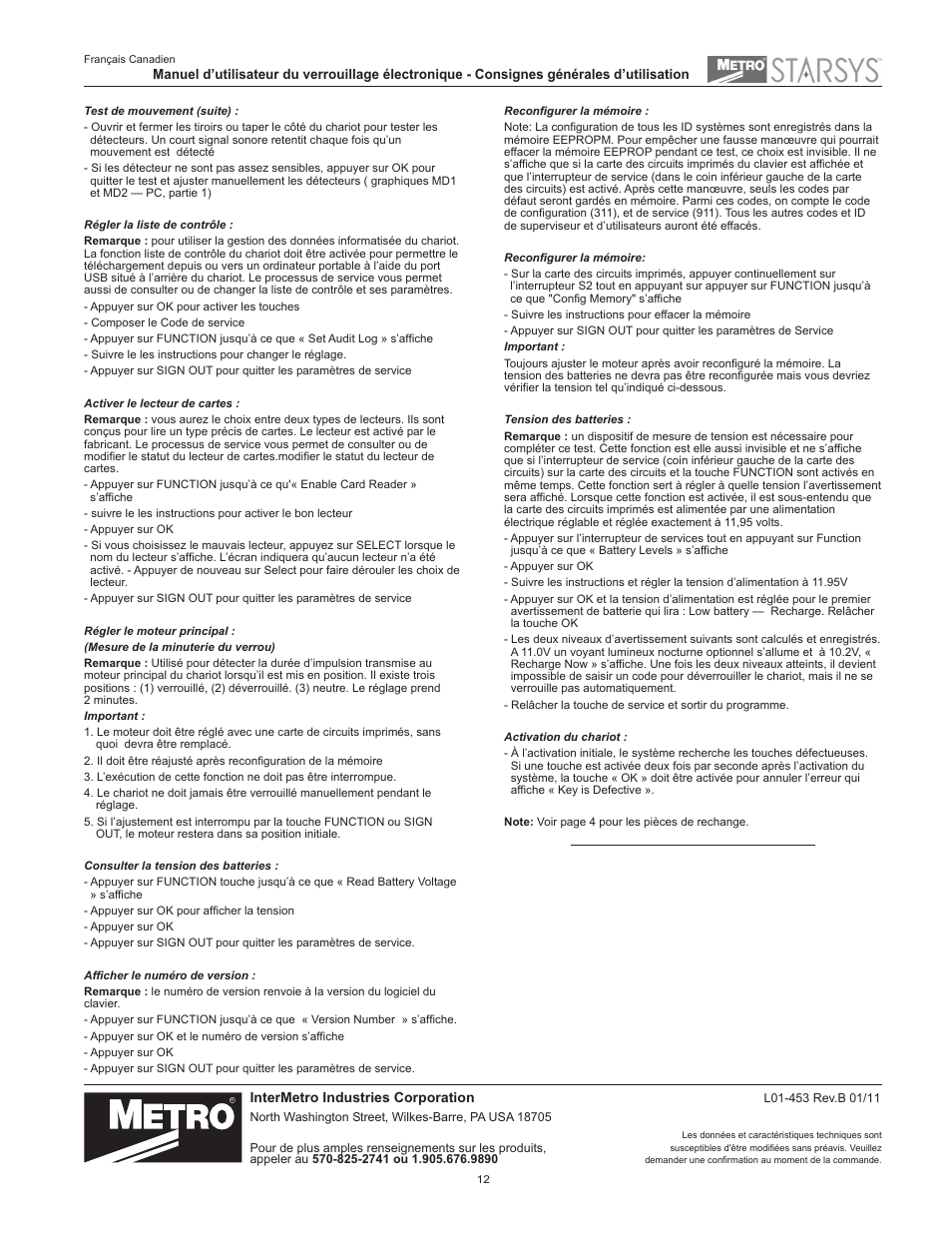 Metro Starsys LA6 Full Feature Touchpad User Manual | Page 12 / 28